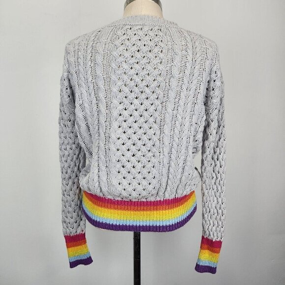 Le Superbe Silver Lining Sinbad Cotton Cashmere Cable Knit Womens L Grey Rainbow - Picture 3 of 10